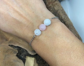 Rose Quartz Bracelet, Amethyst, Rock Crystal, Thin Chain, Stainless Steel Jewelry, Silver Plated, Handmade Jewelry, Gift for Her