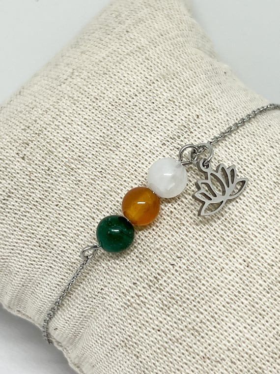 Bracelet En Cornaline Et Perles Argentées, Fait Main En France, Pierre Semi-précieuse
