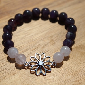 Natursteinarmband, Amethyst, Rosenquarz, Selbstvertrauen, elastisches Armband, personalisiert, Lithotherapie, Geburtstagsgeschenk