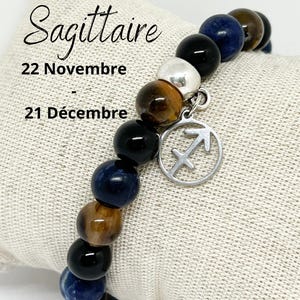 Bransoletka Strzelec, kryształy Strzelca, bransoletka zodiaku, oko tygrysa, sodalit, czarny obsydian, prezent urodzinowy, prezent na Boże Narodzenie