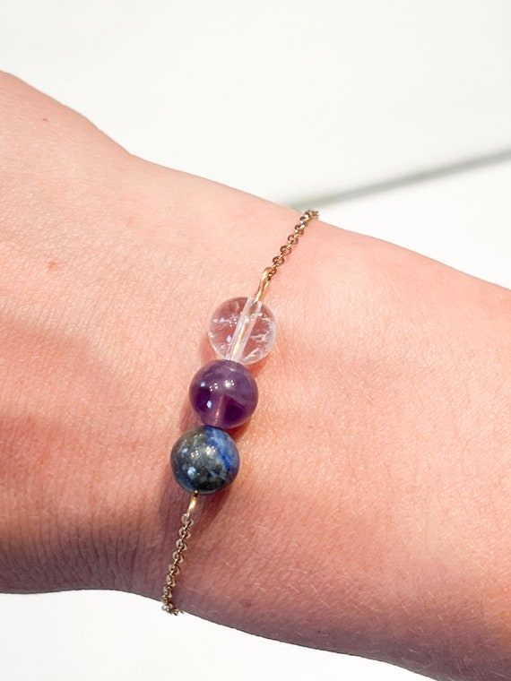 Bracelet Pierres Naturelles Contre Mal De Dos, Migraines Et Stress - Agate Noir Fait Main