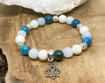 Bracelet pierres naturelles, Apatite, Pierre de lune, aigue marine, pierre semi précieuse , cadeau pour maman , bracelet personnalisé