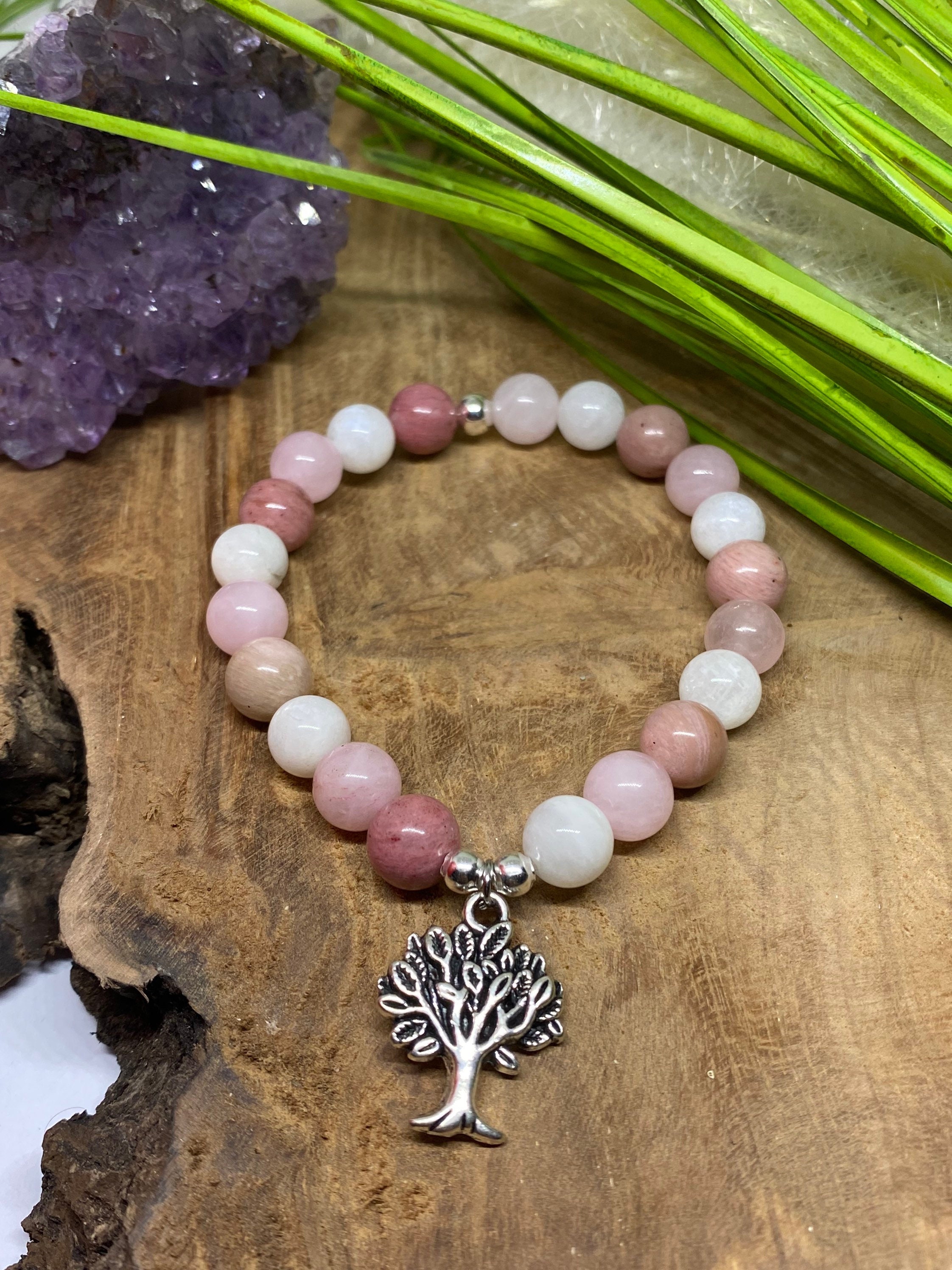 19 Elastic Bracelet, Natural Stone Jewelry, Lithotherapy, Pink Quartz,  Moonstone, Rhodochrosite, 8mm Pearl, Mother\'s Day Gift - Etsy