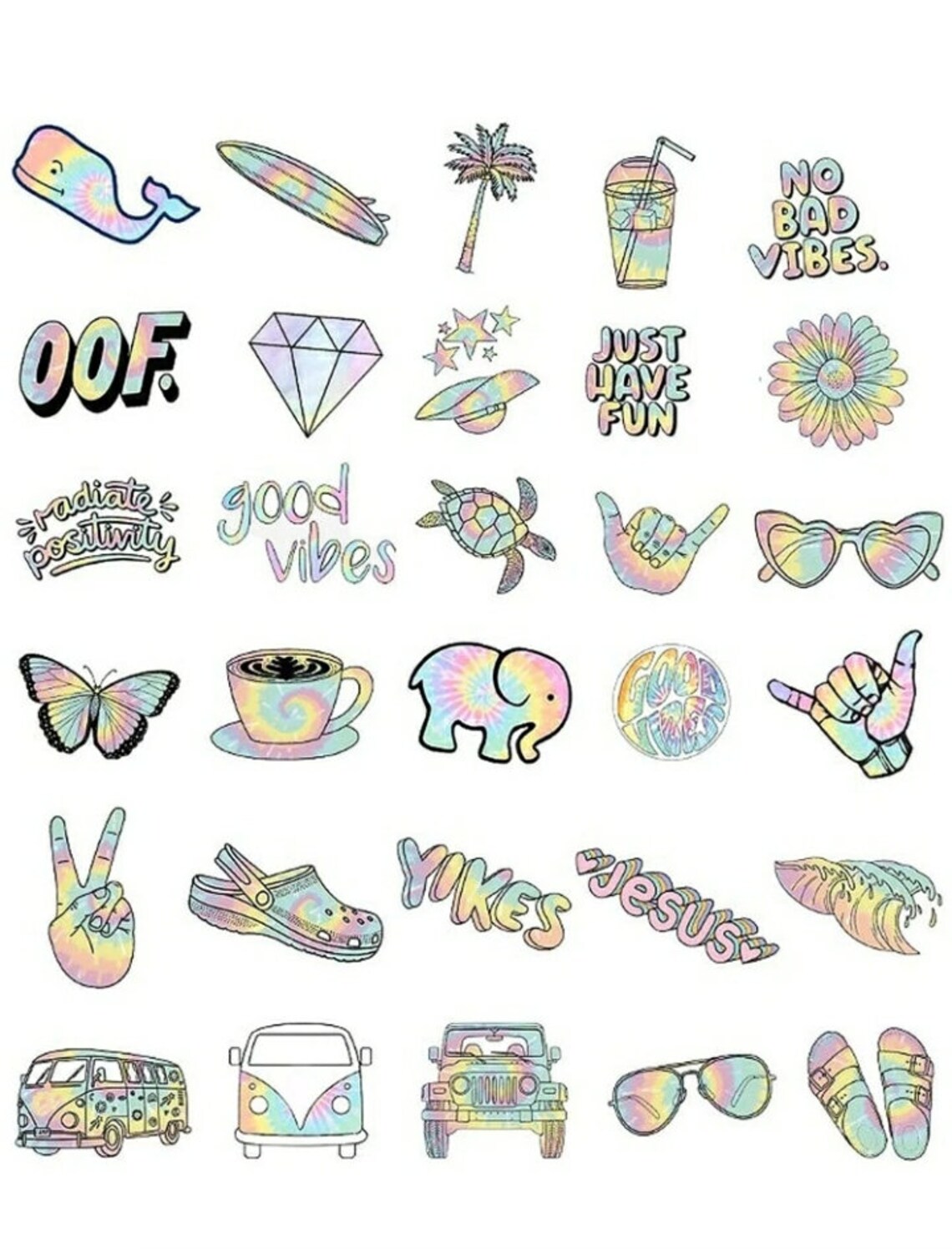 50pcs Variety Tie Dye Stickers Pack Etsy