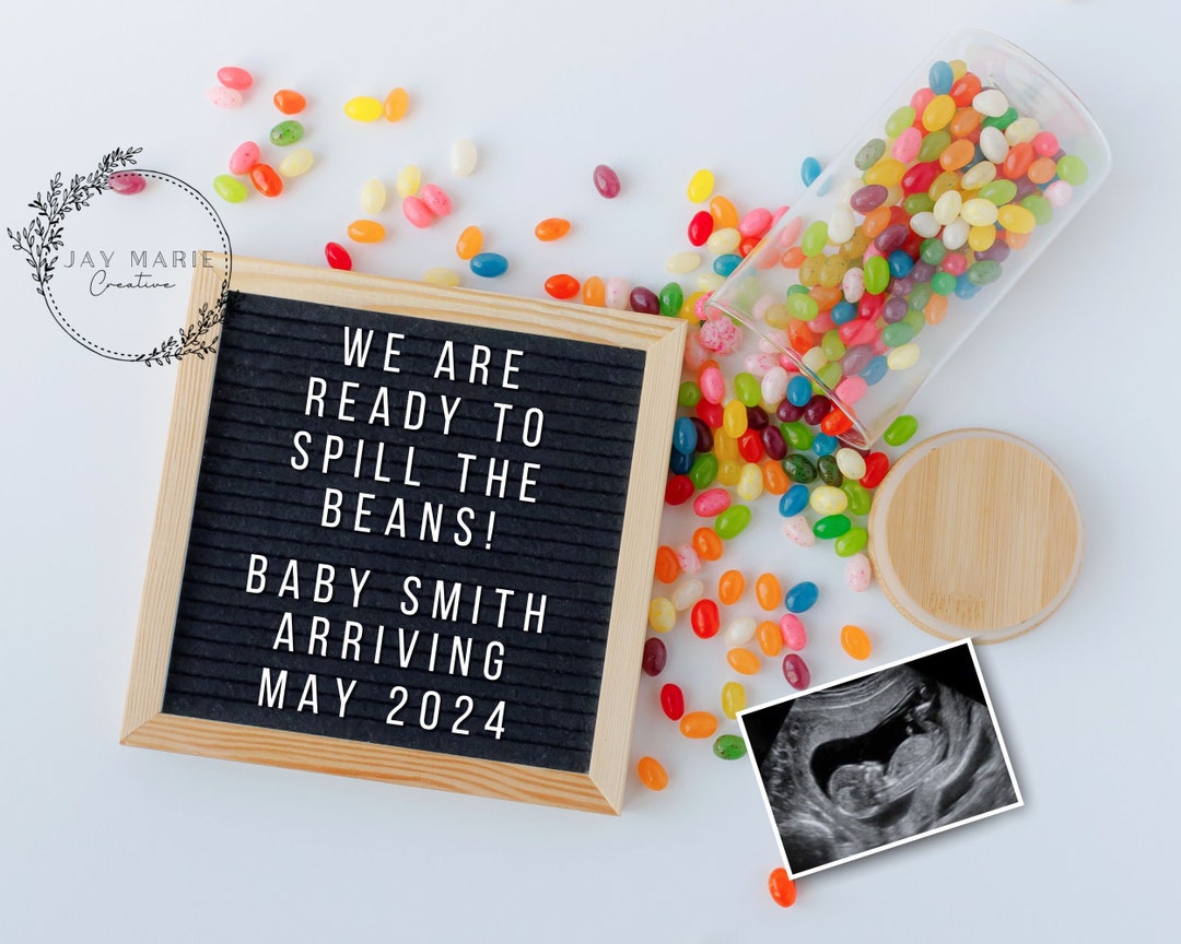 Pregnancy Announcement Digital Download. Spill the Beans Neutral Baby