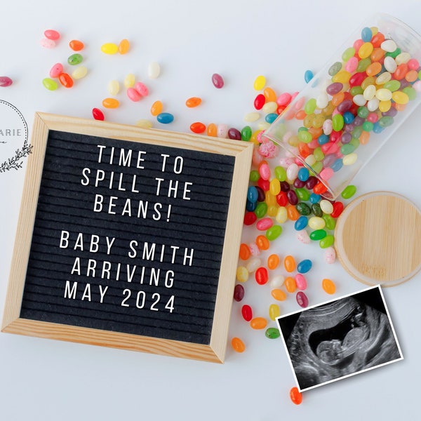 Pregnancy announcement Digital download. Spill the beans Neutral Baby announcement. Cute pregnancy reveal social media custom gender reveal.