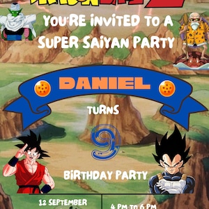 Dbz Birthday Invitation, Goku Birthday Invitation, Dbz Editable Template, Digital Canva, Super Saiyan