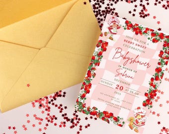 Strawberry Baby Shower Invitation,Berry Sweet Invitation, Baby Shower Invitation, Instant Editable Template,Strawberry Theme, Canva, Digital