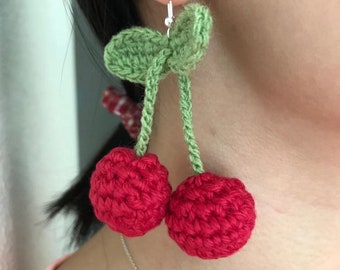 Cherry Earring | Crochet Earring | Fruit Earring | Red Cherry Earrings | Cherry Drop Earrings