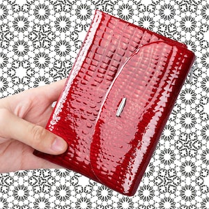 Portafoglio da donna in pelle con motivo coccodrillo, autentico, borsa da ritiro, primo strato, portafoglio in pelle di mucca, pochette alla moda, portafoglio rosso