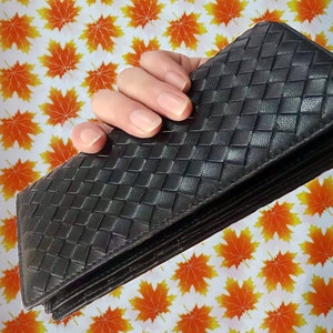 Cartera tejida de piel de oveja hecha de monedero largo para mujer, regalo más vendido de moda de cuero genuino de alta calidad para novia y madre.