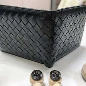 Cartera de piel de oveja tejida negra recortada para hombre, billetera para papá, billetera para marido, regalos favoritos para hombres, regalos para marido, regalos de Navidad