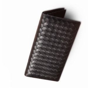 Wallet Sheepskin Braided Men's Handmade Black Long