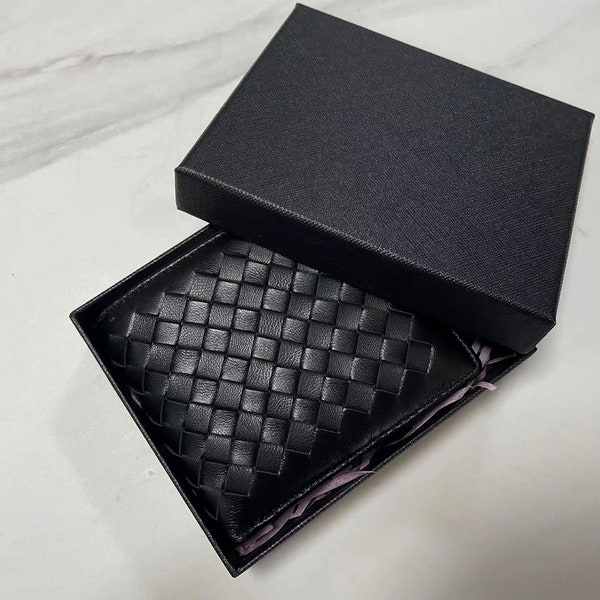 Woven Sheepskin Leather Wallet, Personalized Gift for Him