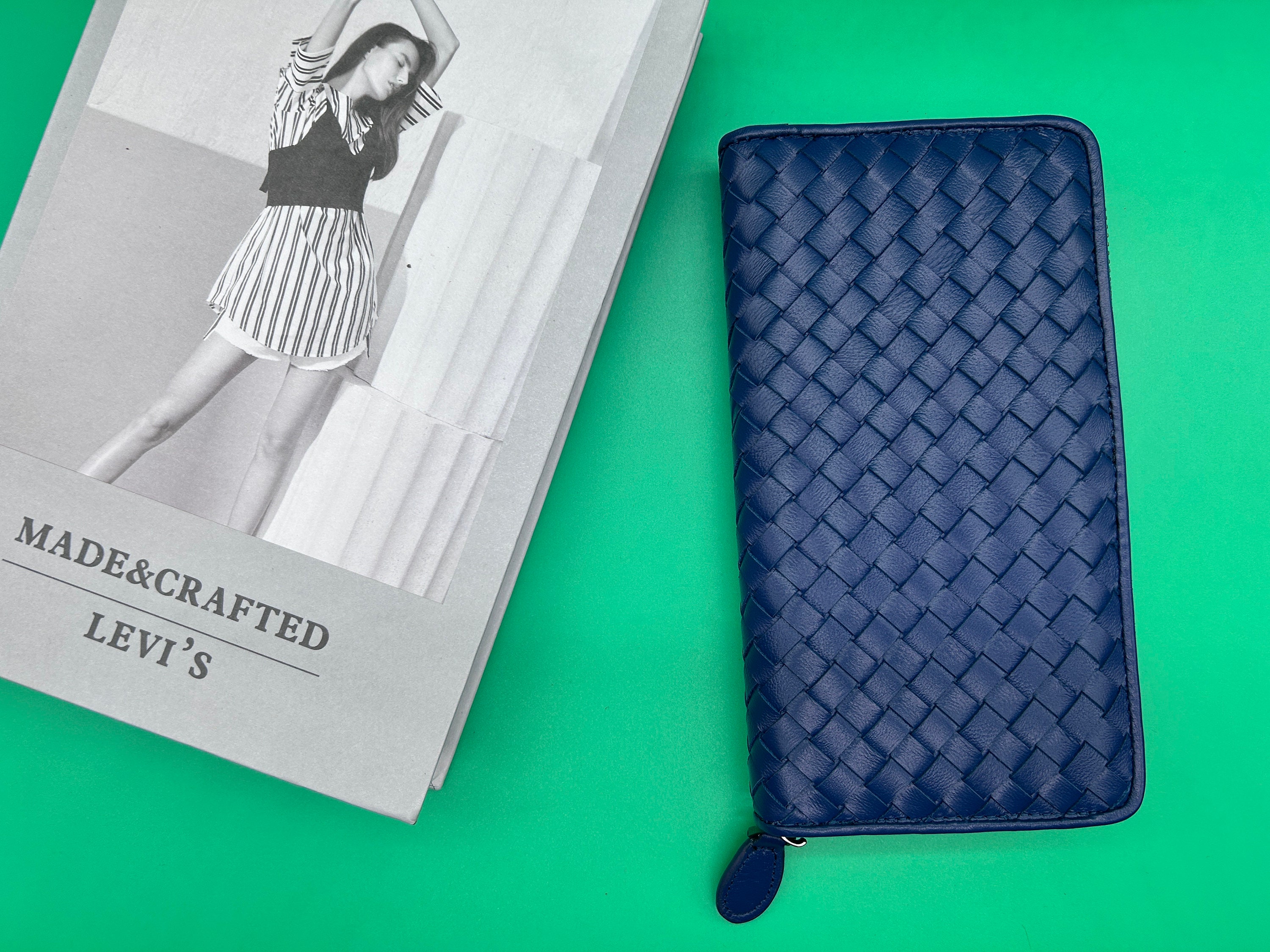 Zippered Long Sheepskin Wallet, Hand-woven Women's Clutch