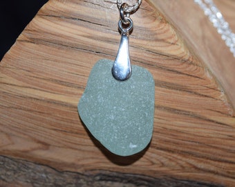 Soft Blue Genuine Sea Glass Sterling Silver Rope Chain Sterling Silver Decorative Bail