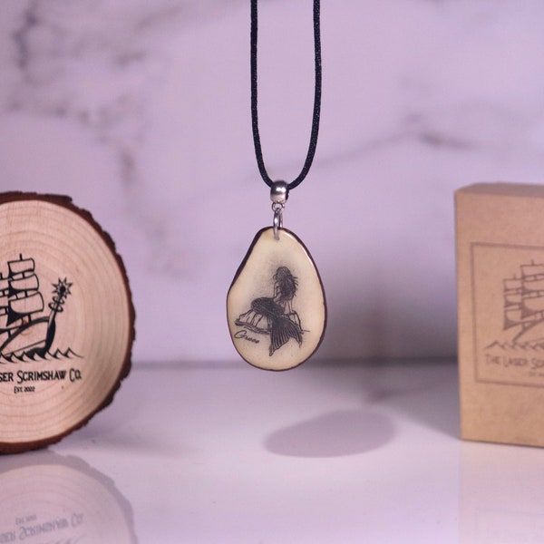 Custom Image Laser Scrimshaw Tagua Nut Pendant Necklace