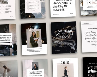Modern Instagram Templates for Coaches & Business - Black and Pink Canva Templates, Social Media Posts, Carousel Posts and Story Templates