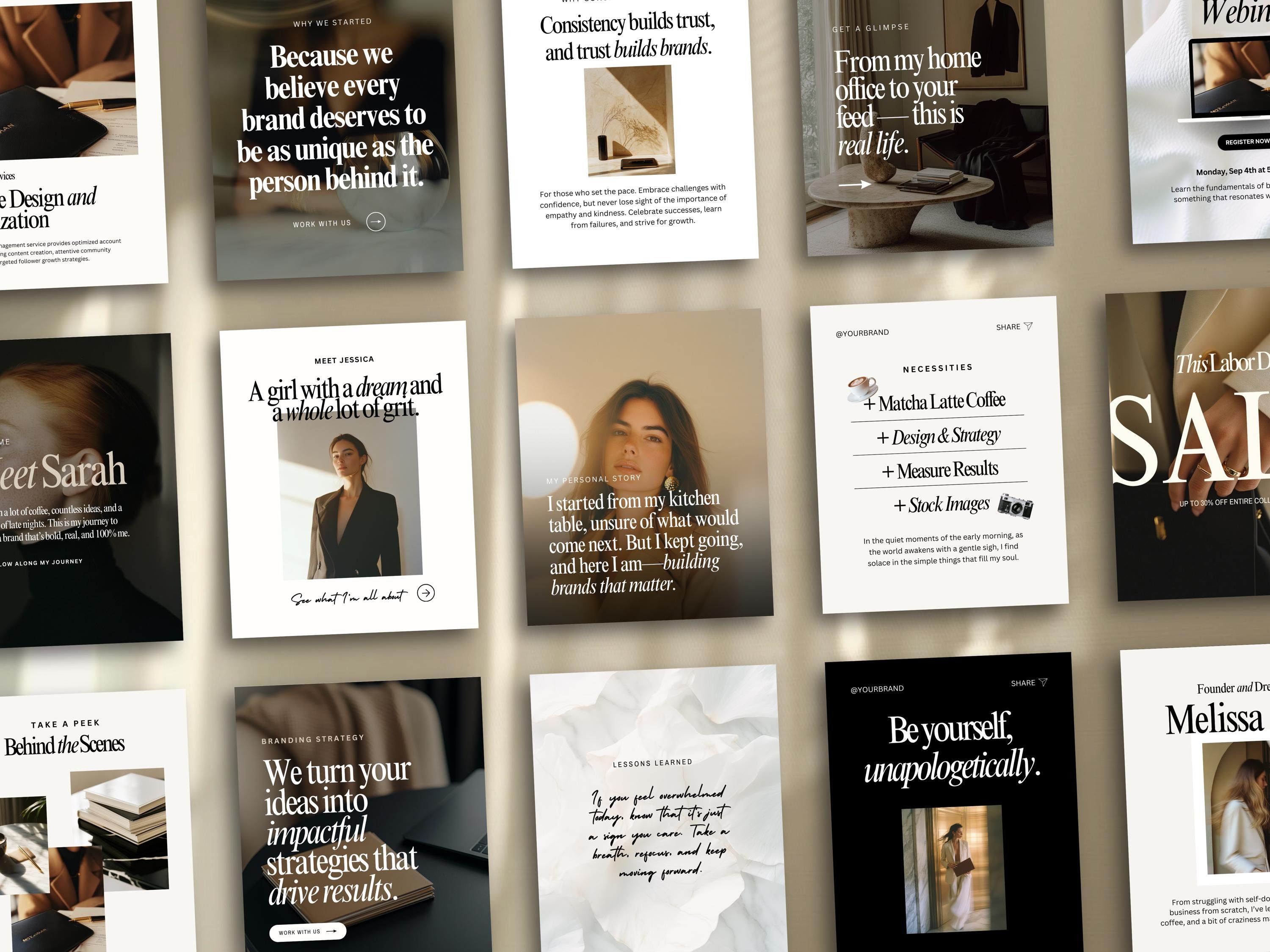 Luxury Neutral Instagram Templates, Bold Aesthetic, Portrait and Stories Bundle, Brand Strategist, Beige Feed, Productivity and Motivational
