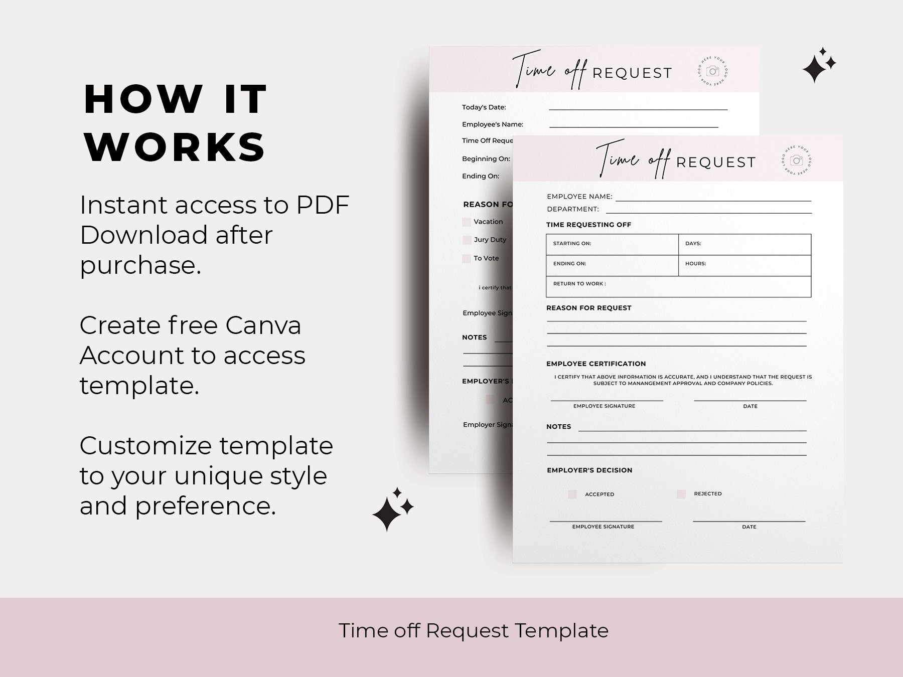 Vacation Request Template Employee Time off Request Form - Etsy