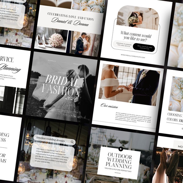 Modèles Instagram de Wedding Planner, Modèles pour mariée, organisateur d'événements, Modèles White Luxe pour réseaux sociaux, Marketing de planification de mariage