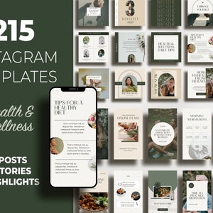 Wellness Instagram Template, 130+ posts and stories, Health and Wellness, Minimalist, Instagram Templates Business, Social Media Engagement