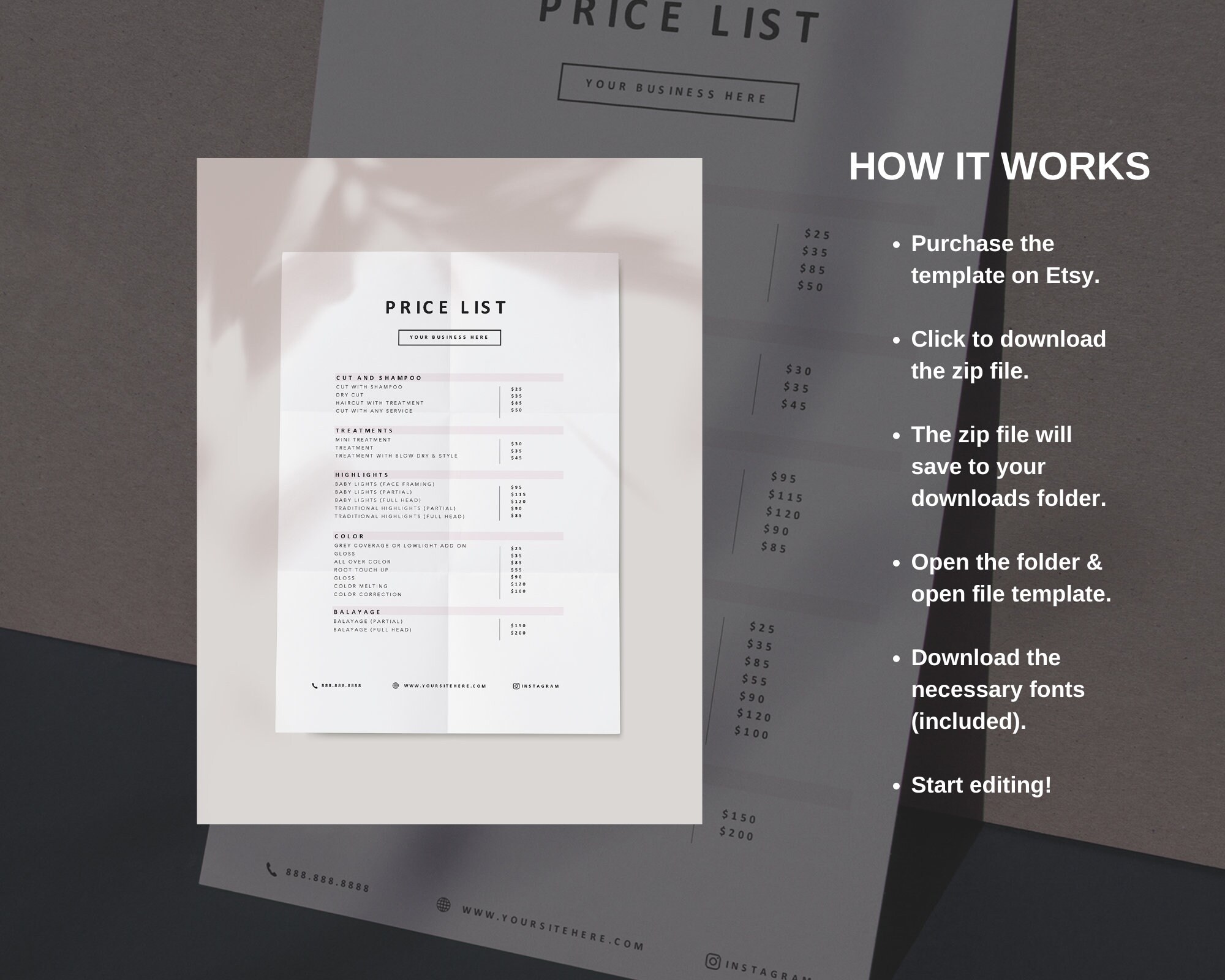 Pricing List Template, Pricing Lists, Price List for Nail Salon ...