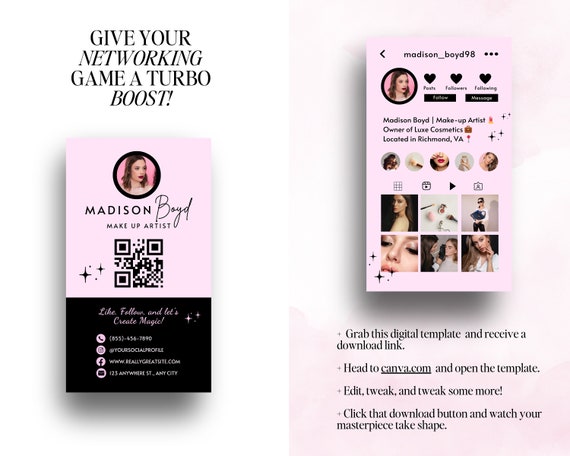 DIY Editable Business Card Template Instagram Digital 