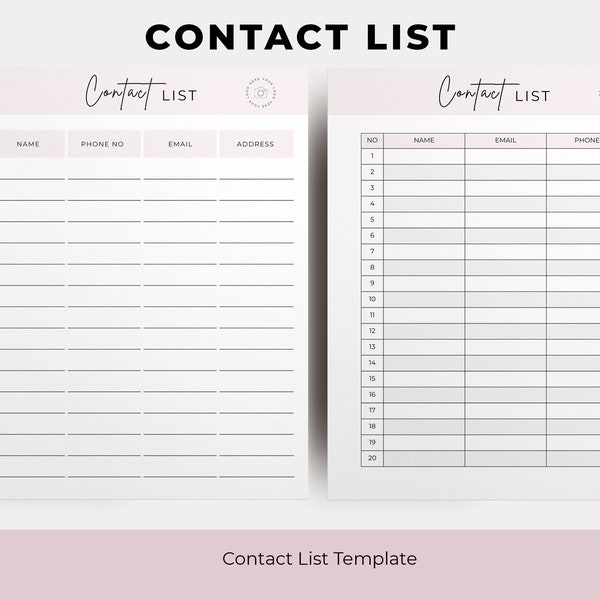 Contact List, Address Book, Address Log, Contacts Organizer, Contact List Tracker, Printable Contact List, Contact Sheet Pdf, Phone Log