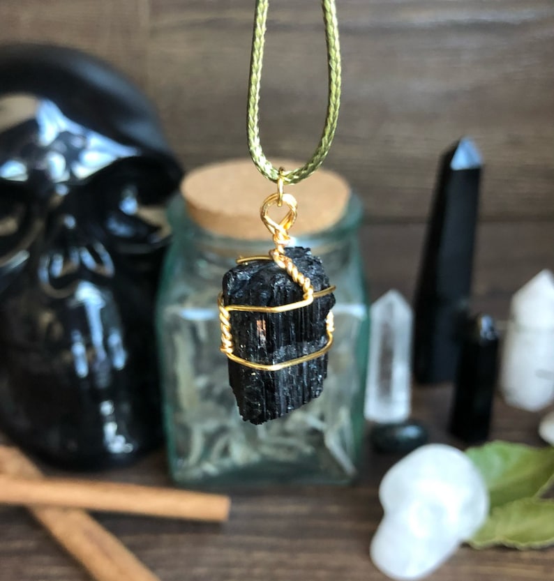 | Small Black Tourmaline Necklaces Wrapped Crystal Pendants Handmade Crystal Necklaces