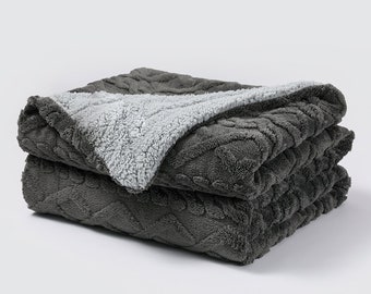 Pagnanno - Sherpa Teddy Fleece Blanket - Fluffy Double Layered Bed and Sofa Throw - Thick, Warm & Extra Soft  - Charcoal