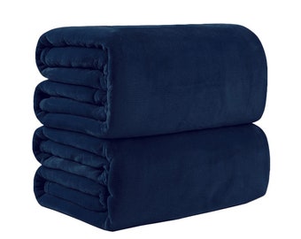 Soft Blanket - Large Travel Sofa Bed Throw - Super Soft Fluffy Warm And Cosy Thick Throw Microfibre Flannel Fleece Blanket - Navy