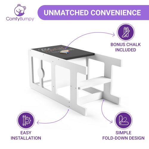 Kitchen Step Stool shops & Chalkboard Desk for Toddlers (Free Shipping) Learning Tower for Kids on Kitchen Counter with Easy Folding Table Chair