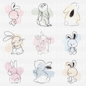Collection 2 Cute Rabbit Bunny Doodle Cartoon Tattoo Sticker Art Design Illustration Graphic .jpg .PNG .SVG .AI .eps