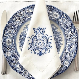 Lace Design Embroidered Napkin/Placemat | Hemstitch Napkin | Custom Napkin Set | Linen Napkin | Wedding | Anniversary Gift