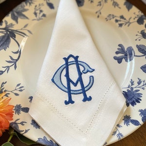 Embroidered Linen Napkin, Interlocking Monogram, Wedding Anniversary, USA Made