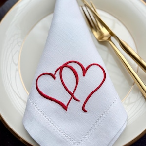 Valentine’s Day Heart Napkins | Embroidered Dinner Napkin | Love Cloth Napkins | Anniversary Napkin | Heart Linens | Hostess Gift | Wedding
