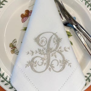 Victorian Monogrammed Embroidered Linen Napkin and Placemat Set | Linen Dinner Napkin | Wedding Gift | Housewarming Gift |