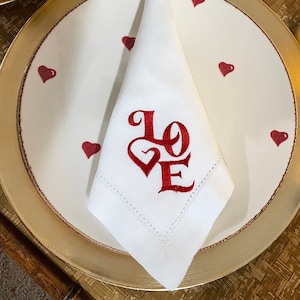 Valentine’s Day Heart Napkins | Embroidered Dinner Napkin | Love Cloth Napkins | Anniversary Napkin | Hostess Gift | Wedding Gift