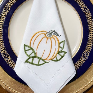 Embroidered Pumpkin Linen Napkin | Thanksgiving Hostess Gift