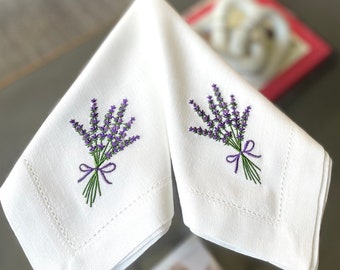 Lavendel Serviette | Bestickte Baumwoll-Serviette | Hochzeitswäsche | Muttertagsgeschenk | Einweihungsparty Geschenk | Gastgeschenk | Einzeln oder 4er Set