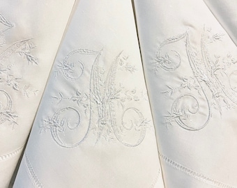 Monogrammed Linen Napkins Set of 4 | Embroidered Victorian Initial
