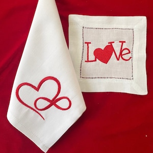 Valentine’s Day Heart Napkins | Embroidered Dinner Napkin | Love infinity Napkins | Anniversary Napkin | Hostess Gift | Wedding Gift