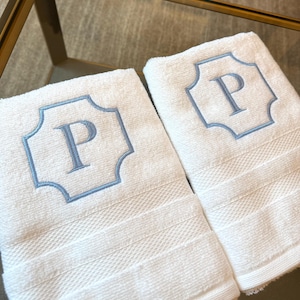 Custom Embroidered Monogram Hand Towels - Personalized Guest Towels with Initial - Wedding or Housewarming Gift Set