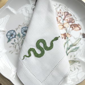 Embroidered Snake Napkin | Lunar New Year | Year of the Snake | Hemstitch Dinner Napkin