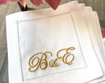 Embroidered Linen Cocktail Napkin Set | Monogrammed Napkins, USA Made