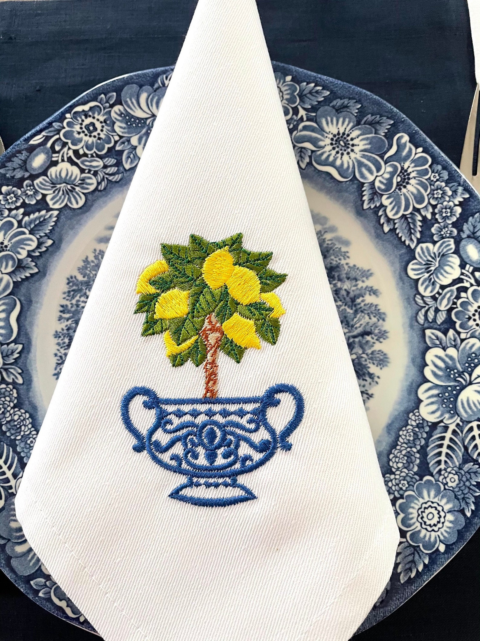 Lemon Tree Embroidery Napkin Custom Napkin Mothers Day Etsy