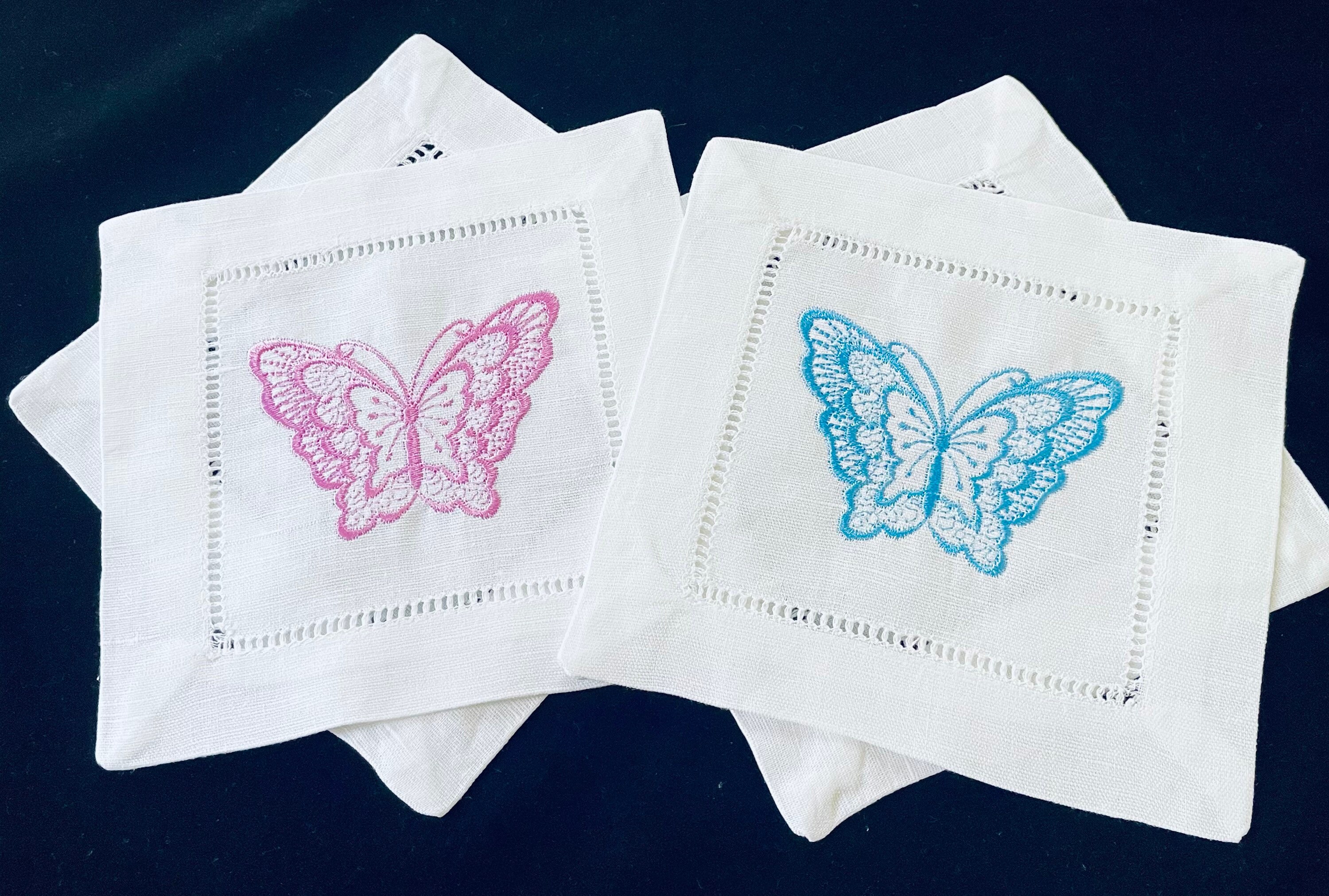 Embroidered Coaster / Butterfly Cocktail Napkins / Set of 4 Etsy