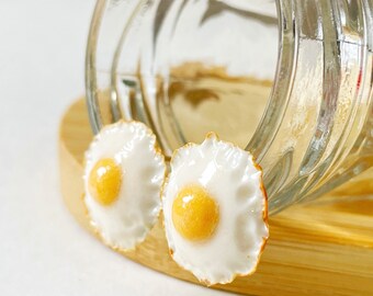 Fried Egg Earring Stud, Handmade Clay Stud, Realistic Miniature Stud, Cute Stud