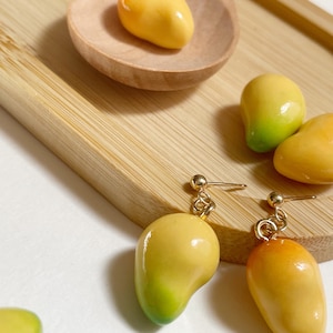 Mango Clay 14K Gold Filled Earrings, Handmade Clay Jewelry, Realistic Miniature Earrings, Cute Earrings